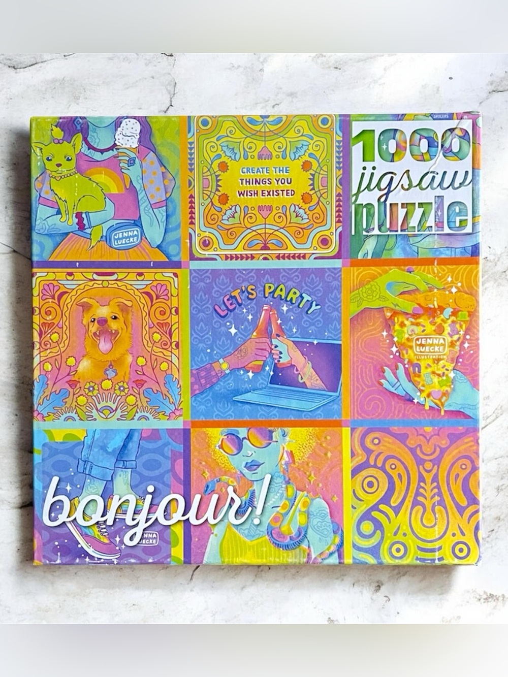 🧩 Bonjour Neon Collage 1000 Piece Jigsaw Puzzle